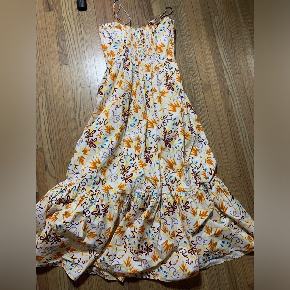 A.L.C. Floral Spaghetti-Strap Midi Dress in White, Yellow, Orange - Picture 6 of 7